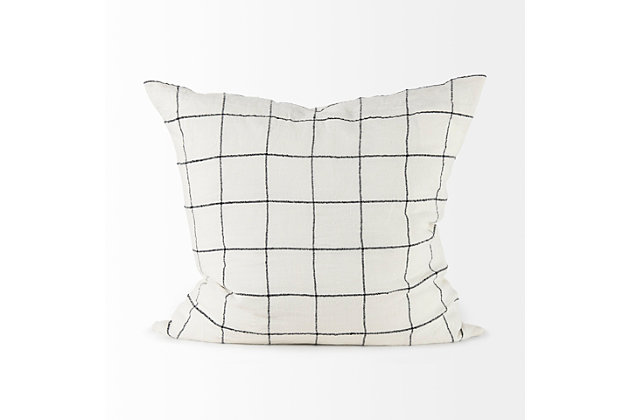 Featuring a stunning design that offers comfort and style, this pillow cover's elegant look makes it a gorgeous addition to a variety of decor. Skillfully crafted from linen fabric with a striped pattern, it's a chic and relaxed addition to your living space.Linen cover | White with black lines | Insert sold separately | Zipper closure | Imported