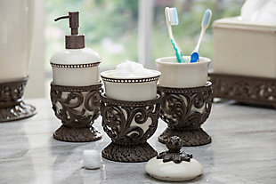 GG Cream Ceramic Three-piece Vanity Set With Acanthus Leaf Metal Bases, , rollover