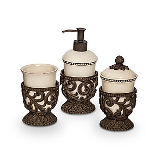 GG Cream Ceramic Three-piece Vanity Set With Acanthus Leaf Metal Bases, , large