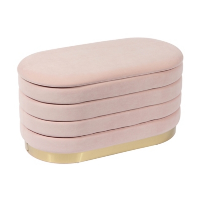 TOV Furniture Lillian Blush Velvet Storage Bench, Blush, large