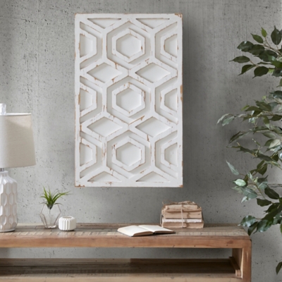 INK+IVY White Wooden Wall Art with Pattern