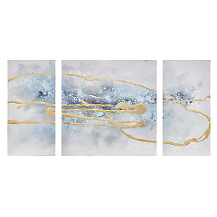 Madison Park Blue/Gold 3 Piece Canvas Set Hand Embellished Textured Glitter and Gold Foil, , large