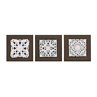 Madison Park White/Brown 3D Embellished Linen Canvas 3 Piece Wall Art, , large