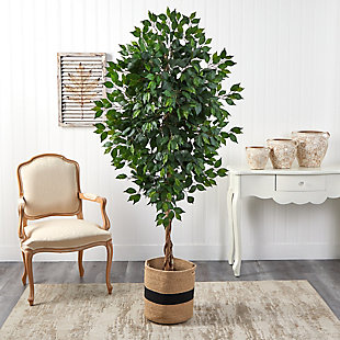 6’ Ficus Artificial Tree in Handmade Natural Cotton Planter, , rollover