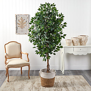 6’ Ficus Artificial Tree in Handmade Natural Jute and Cotton Planter, , rollover