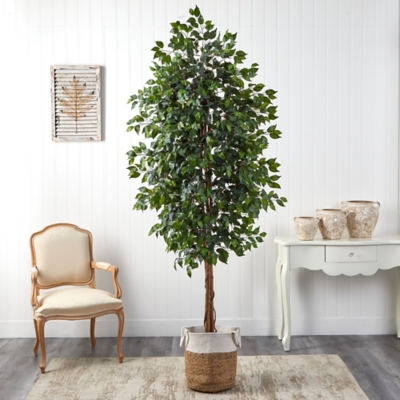 8' Ficus Artificial Tree with Handmade Natural Jute and Cotton Planter