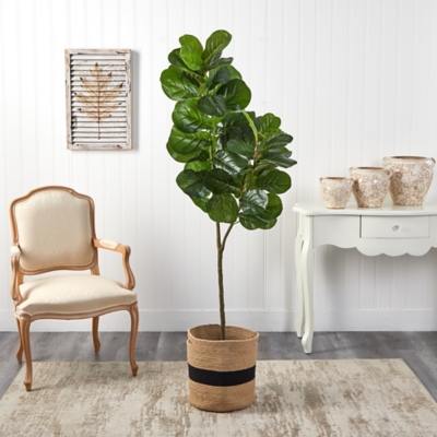 5.5 Fiddle Leaf Fig Artificial Tree in Handmade Natural Cotton Planter , Green