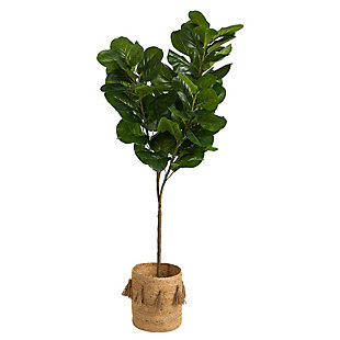 6’ Fiddle Leaf Fig Artificial Tree in Handmade Natural Jute Planter with Tassels, , large
