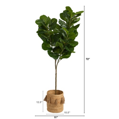 6' Fiddle Leaf Fig Artificial Tree in Handmade Natural Jute Planter ...