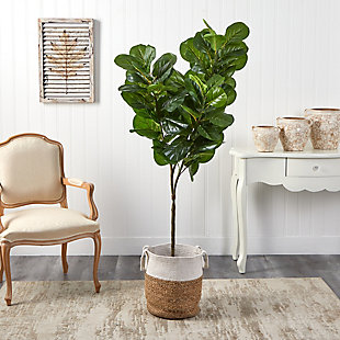 6’ Fiddle Leaf Fig Artificial Tree in Handmade Natural Jute and Cotton Planter, , rollover