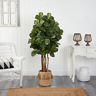 5’ Fiddle Leaf Fig Artificial Tree in Handmade Natural Jute Planter with Tassels, , rollover