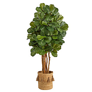 5’ Fiddle Leaf Fig Artificial Tree in Handmade Natural Jute Planter with Tassels, , large