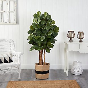 5’ Fiddle Leaf Fig Artificial Tree in Handmade Natural Cotton Planter, , rollover