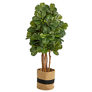 5’ Fiddle Leaf Fig Artificial Tree in Handmade Natural Cotton Planter, , large