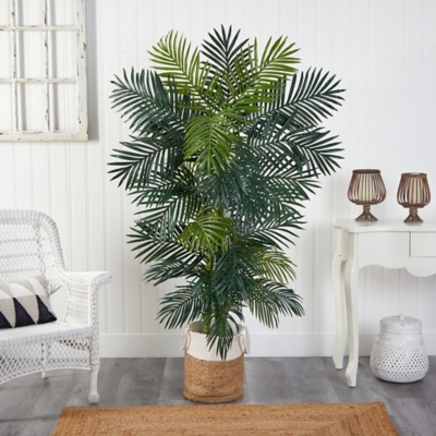 6.5' Golden Cane Artificial Palm Tree in Handmade Natural Jute and Cotton Planter, , rollover