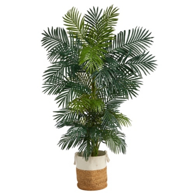 6.5' Golden Cane Artificial Palm Tree in Handmade Natural Jute and Cotton Planter, , large