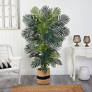 6.5' Golden Cane Artificial Palm Tree in Handmade Natural Cotton Planter, , rollover