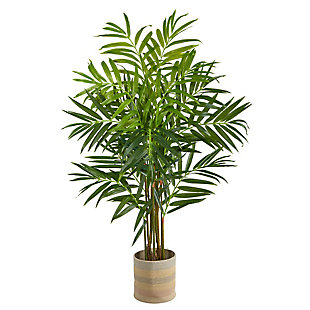 8’ King Palm Artificial Tree in Handmade Natural Cotton Multicolored Woven Planter, , large