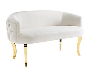 TOV Furniture Adina White Velvet Loveseat with Gold Legs, White, large