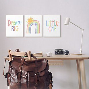 Stupell Industries Dream Big Little One Happy Sun Rainbow Illustration, 24 X 30, Canvas Wall Art, White, rollover
