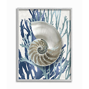 Stupell Industries Shell Coral Beach Blue Design, 16 X 20, Framed Wall Art, Blue, large