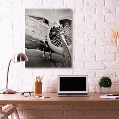 Stupell Industries Old School Vintage Airplane Propeller Black And White Photograph, 36 X 48, Canvas Wall Art, Black, large