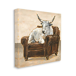 Stupell Industries White Bull Resting In Brown Chair Abstract Painting, 17 X 17, Canvas Wall Art, Brown, large