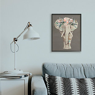 Stupell Industries Elephant Floral Crown Pink Green Elegant Flower Print, 24 X 30, Framed Wall Art, Brown, rollover