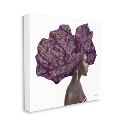 Stupell Industries Female Portrait Strong Headwrap Purple Gold Culture Artwork, 30 X 30, Canvas Wall Art, Multi, large