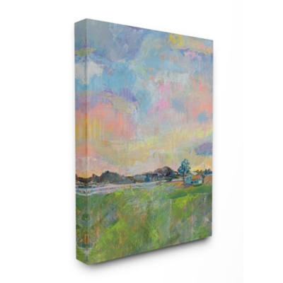 Stupell Industries  Spring Meadow Sky with Field House Pastel Painting, 36 x 48, Canvas Wall Art, Multi, large