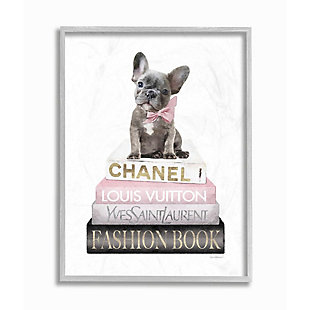 Stupell Industries Dashing French Bulldog And Iconic Fashion Bookstack, 11 X 14, Framed Wall Art, White, rollover