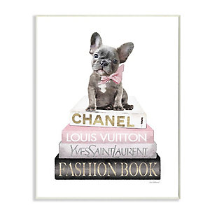 Stupell Industries Dashing French Bulldog And Iconic Fashion Bookstack, 10 X 15, Wood Wall Art, , large