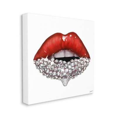 Stupell Industries Red Glam Lips With Glistening Cosmetic Stones, 36 X 36, Canvas Wall Art, White, large