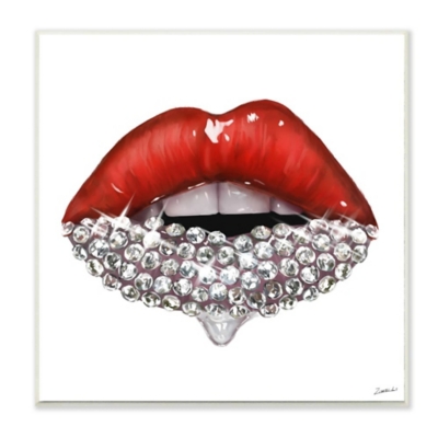 Stupell Industries  Red Glam Lips with Glistening Cosmetic Stones, 12 x 12, Wood Wall Art, , large