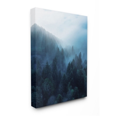 Stupell Industries Daylight over Pine Forest Mountain with Fog Wall Art, Blue