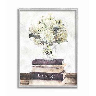 Stupell Industries Delicate White Florals On Parisian Bookstack, 16 X 20, Framed Wall Art, Off White, large
