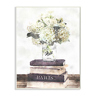 Stupell Industries Delicate White Florals On Parisian Bookstack, 13 X 19, Wood Wall Art, Off White, large