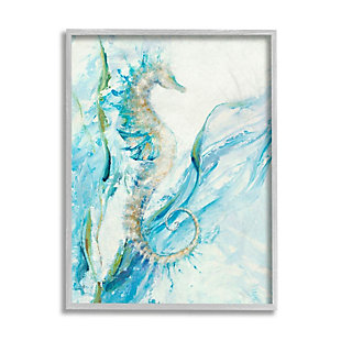 Stupell Industries Nautical Seahorse Blue Fluid Ocean Water, 16 X 20, Framed Wall Art, Blue, large