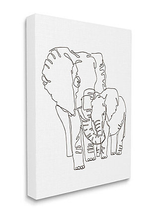 Stupell Industries Elephant Family Holding Trunks Minimal Linework, 24 X 30, Canvas Wall Art, White, large