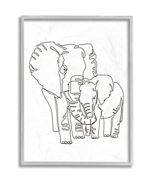 Stupell Industries Elephant Family Holding Trunks Minimal Linework, 16 X 20, Framed Wall Art, White, large
