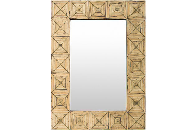 With its inlaid bamboo frame, the Ilene wall mirror is sure to bring natural elegance to any space. Frame’s ultra clean lines add to the mirror’s fresh and modern appeal.Inlaid bamboo frame | Mirrored glass | D-ring hanger | Clean with a soft, dry cloth