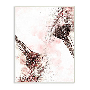 Stupell Industries Glam Sparkle Cosmetic Brushes Pink Red Fashion, 13 X 19, Wood Wall Art, Off White, large