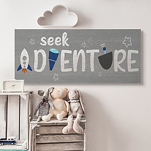 Stupell Industries Seek Adventure Phrase Outer Space Imagination, 20 X 48, Canvas Wall Art, Gray, rollover