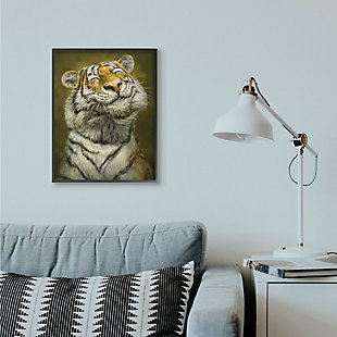 Stupell Industries Happy Tiger Funny Large Cat Animal Painting,24 X 30,  Framed Wall Art, , rollover