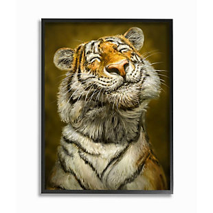 Stupell Industries Happy Tiger Funny Large Cat Animal Painting,24 X 30,  Framed Wall Art, , large