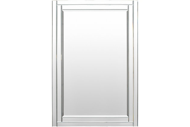 Take a shine to clean-lined, contemporary style with this simply extraordinary wall mirror. Brilliant beveled frame is a mastery in simplicity. Hangs horizontally and vertically.Frame made of engineered wood with metallic finish | Mirrored glass | D-ring hanger (for vertical or horizontal placement) | Clean with a soft, dry cloth
