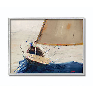 Stupell Industries Ocean Sailboat Soaring Impressionist Abstract Yellow Blue Beach Painting Gray Farmhouse Rustic,16 X 20, Framed Wall Art, , large