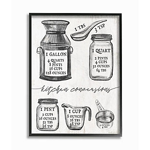 Stupell Industries Kitchen Conversion Chart Neutral Gray Word Drawing Design,16 X 20, Framed Wall Art, , large