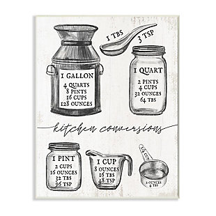 Stupell Industries Kitchen Conversion Chart Neutral Gray Word Drawing Design,10 X 15,  Wood Wall Art, , large