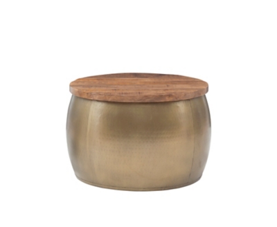 Linon Pruitt Large Drum with Storage, Brass, large